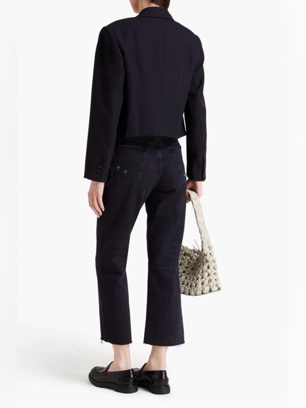 FRAME Le Jane Crop Distressed High-Rise Straight Leg Jeans in Black - Picture 2 of 8